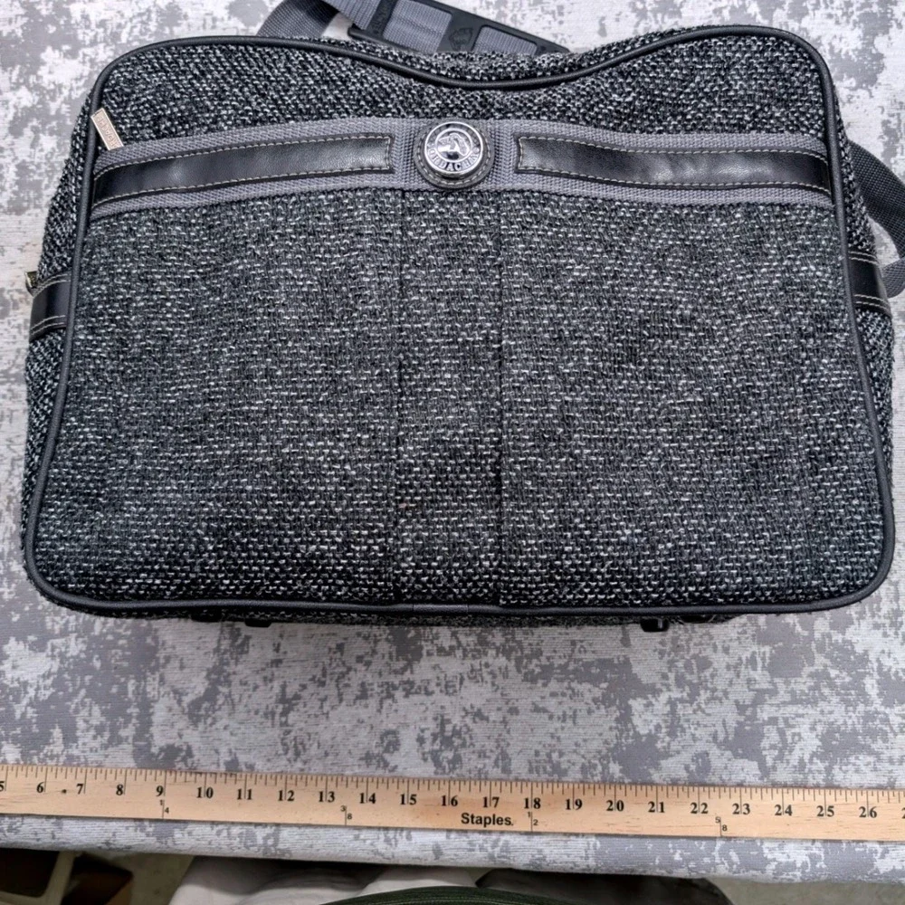 Vintage Jordache Messenger Bag Grey Black Woven Travel Laptop Bag Adjustable